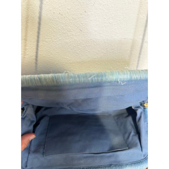 LOEFFLER RANDALL Light Blue Crochet Trudie Frame Gold Chain Clutch Purse Bag - Picture 12 of 16